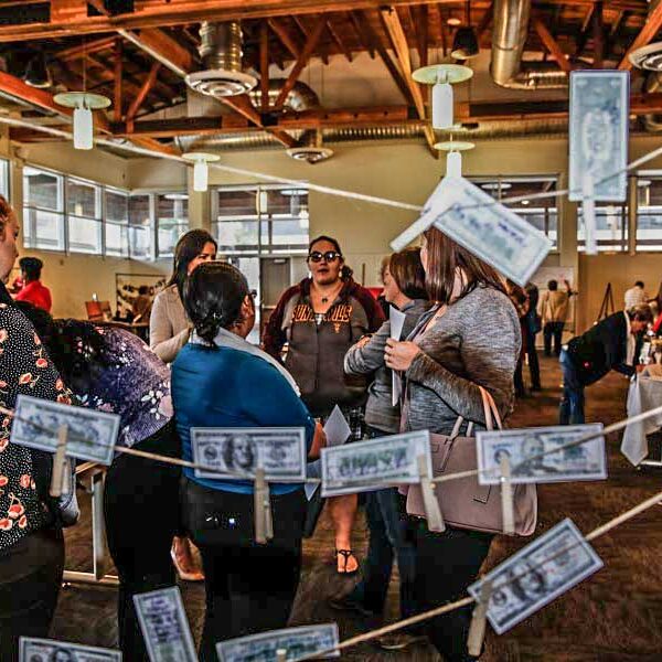 people milling around at pop up exhibits